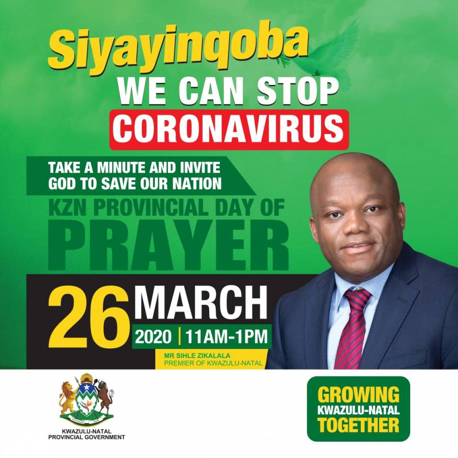 KZN TO OBSERVE A DAY OF PRAYER FOR CORONAVIRUS